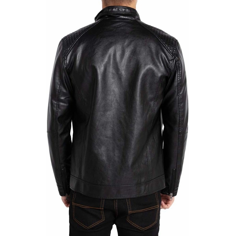 Men's Stand Collar Leather Jacket Motorcycle Lightweight Faux Leather Outwear