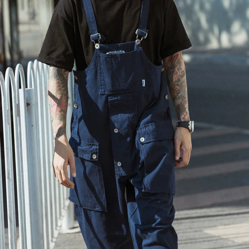 Men's Heavyweight American Casual Vintage Overalls - 840gsm Cotton Workwear Bib, Amekaji Vintage Utility Jumpsuit