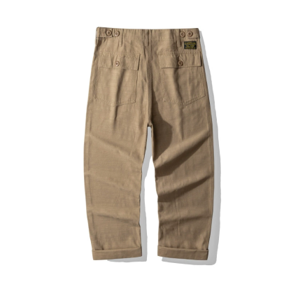 Vintage American Utility Cargo Pants - Heavy-Duty Cotton Twill Workwear With Multi-Pockets & Adjustable Waist