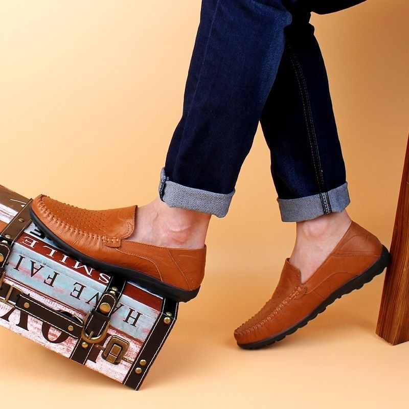 Men's Premium Genuine Leather Breathable Slip-On Loafers