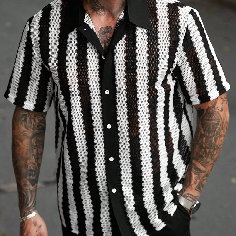 Men's Striped Short Sleeve Knitted Shirt