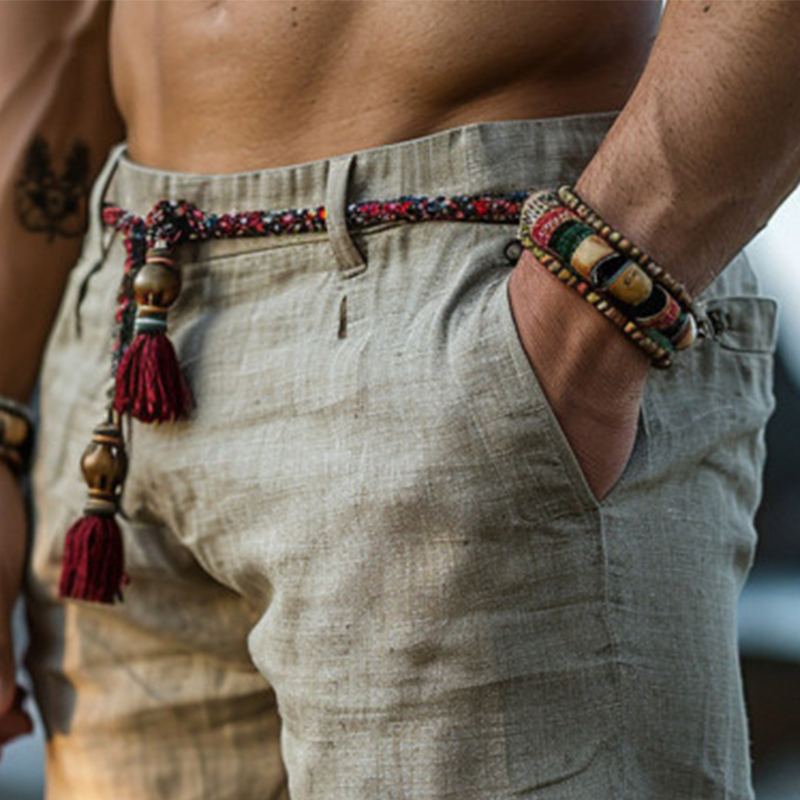 Men's Summer Retro Embroidered Cotton And Linen Shorts