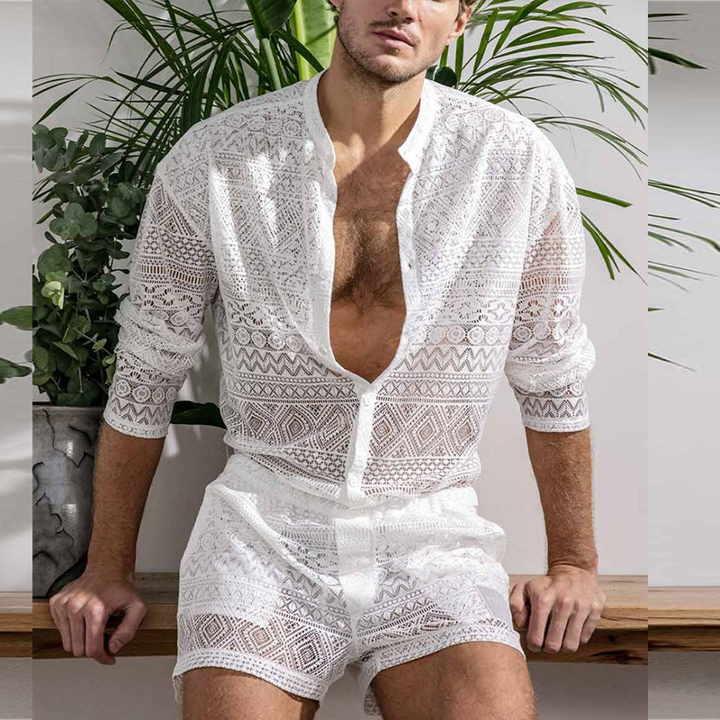Summer Men's Casual Set - Breathable Long Sleeve Shirt And Stylish Shorts
