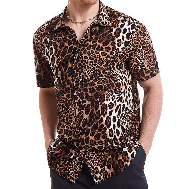 Men's Tropical Leopard Print Short Sleeve Shirt