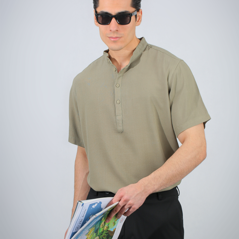 Premium French Collar Men's Linen Short Sleeve Shirt