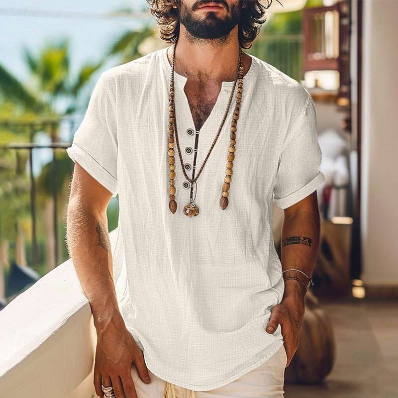 Vintage Men's Cotton Linen Short Sleeve Shirt - Breathable Summer Casual Shirt For Beach, Travel And Everyday Wear