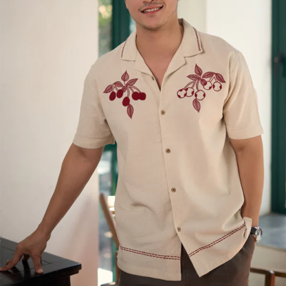 Men's Cherry Embroidery Caribbean Beige Shirt
