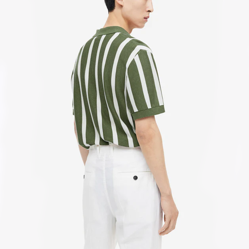 Men's Summer Green Stripes Polo Shirt 