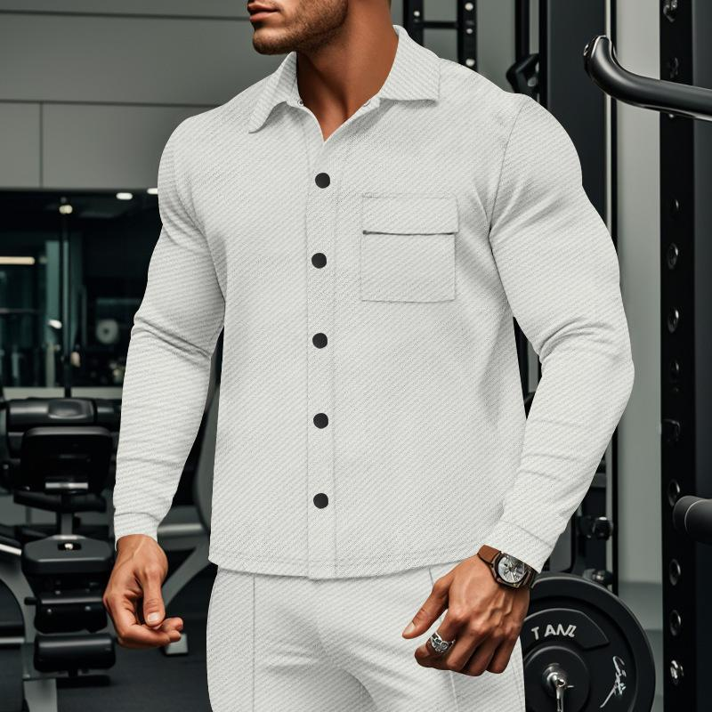 Men's Casual Twill Lapel Single Breasted Long Sleeve Shirt Jacket