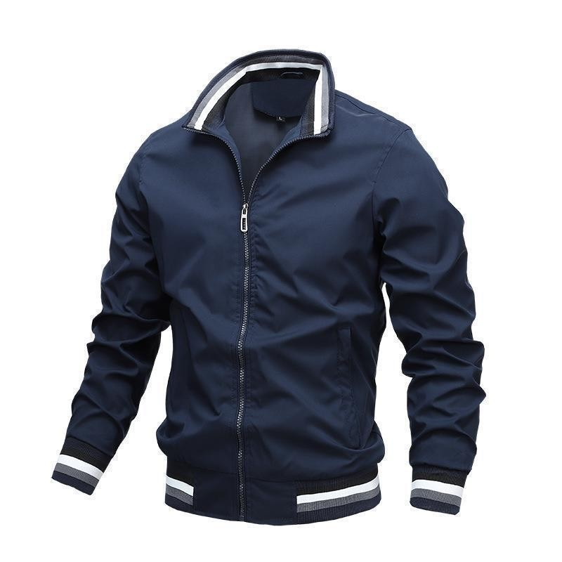 Men's Spring & Fall Zipper Jacket: Casual Fitted Style with Side Seam Pockets, Non - Hooded