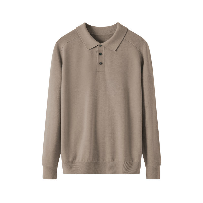 Men's Long Sleeve Knit Polo Shirt, Casual Comfort and Versatile Wool Polo Sweater for Men, Wool Blend Long Sleeve Collared Polo Sweater