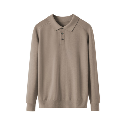 Men's Long Sleeve Knit Polo Shirt, Casual Comfort and Versatile Wool Polo Sweater for Men, Wool Blend Long Sleeve Collared Polo Sweater