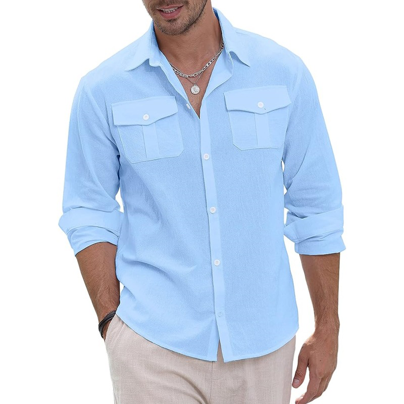 Men's Linen Shirt Long Sleeve, Relaxed Fit Breathable Button Down Shirt for Summer, Casual Beach Resort Wear & Versatile Cover-Up