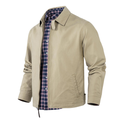Men's Cotton Work Jacket, Fall Winter Casual Coat with Stand Collar and Multiple Pockets, Utility Jacket for Layering
