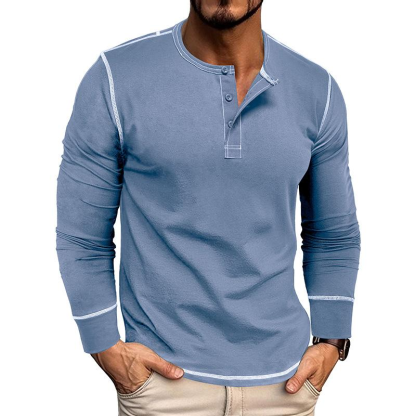 Men's Casual Colorblock Henley Collar Slim Fit Long Sleeve T-Shirt