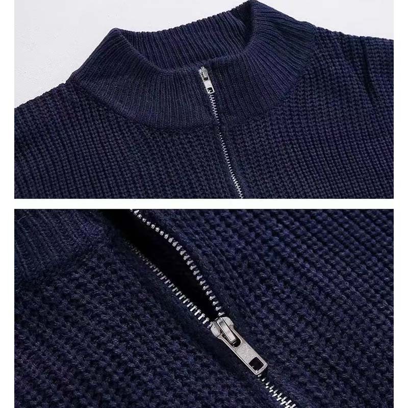 Men's Loose Stand Collar Half Zip Sweater – Spring and Autumn Fashion Knitted Pullover, Casual and Versatile Design