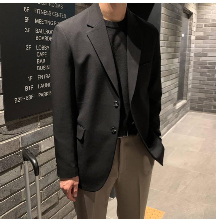 Men's Casual Blazer Jacket, Trendy Black Slim-Fit Suit Coat, Loose-Fit Autumn Fashion Single Breasted Outerwear