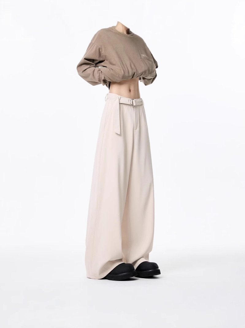 Men's Draped Wide-Leg Cropped Trousers, Trendy High-End Casual Brand, Loose Fit Straight-Leg Pants with a Fashionable Flowing Silhouette