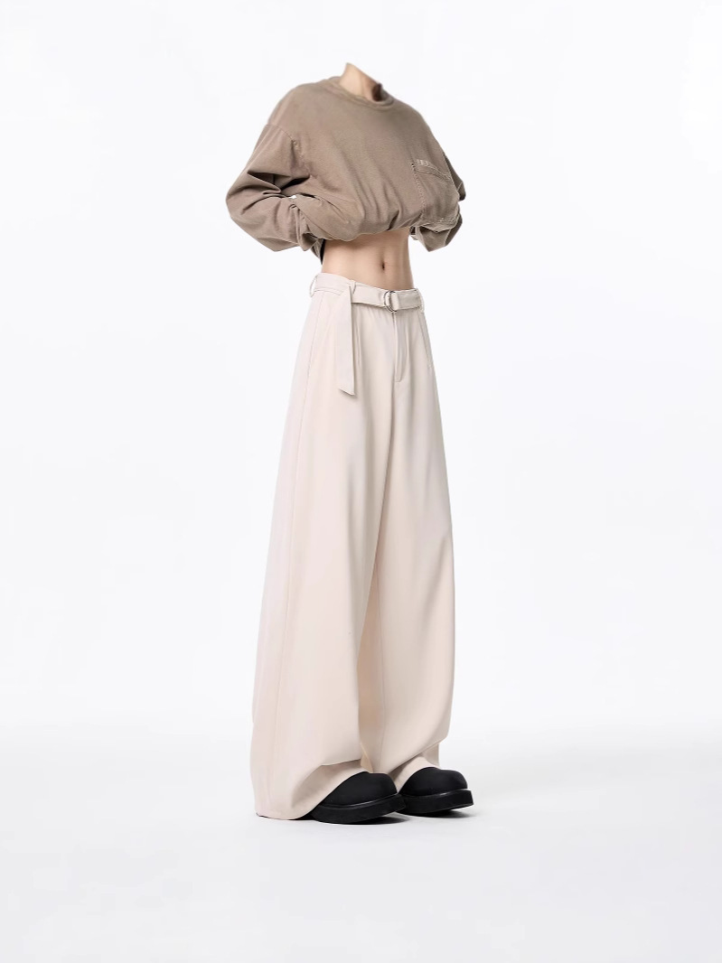 Men's Draped Wide-Leg Cropped Trousers, Trendy High-End Casual Brand, Loose Fit Straight-Leg Pants with a Fashionable Flowing Silhouette