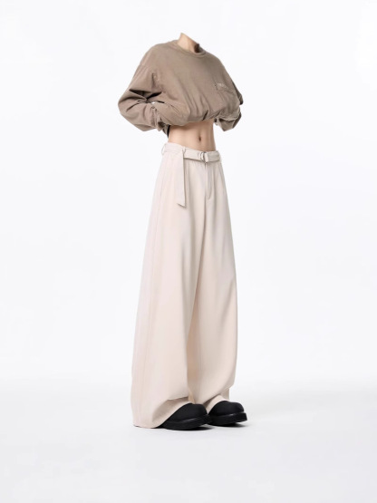 Men's Draped Wide-Leg Cropped Trousers, Trendy High-End Casual Brand, Loose Fit Straight-Leg Pants with a Fashionable Flowing Silhouette