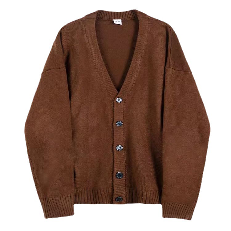 Men's Autumn/Winter Korean Style Loose Knit Cardigan – V-neck Single Button Sweater, Casual INS Trendy, Solid Color, Perfect for Layering