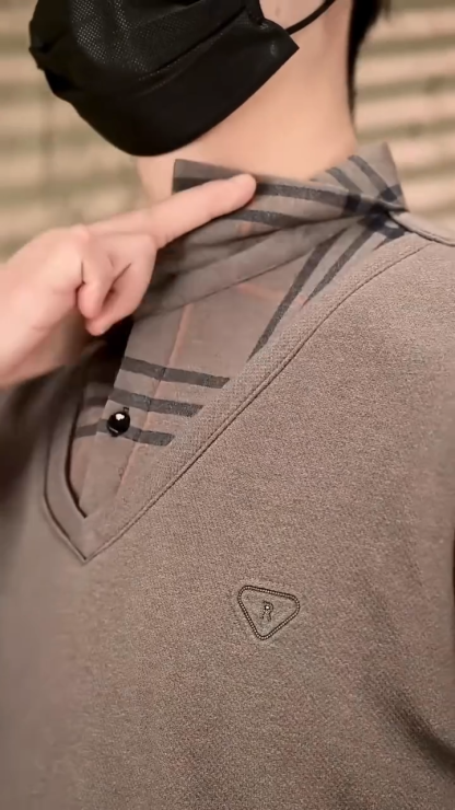 Men's Faux Two-Piece Shirt – Winter Fleece Lined, Thickened Collared Base Layer, Warm & Versatile for Everyday Wear