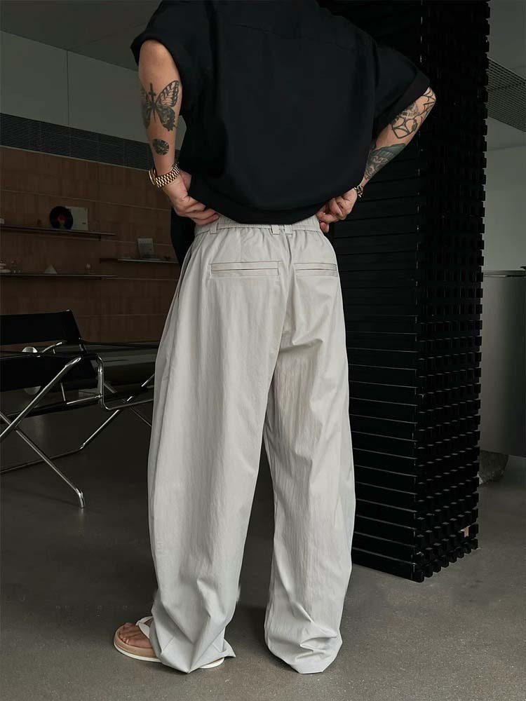 Men's Quick-Dry Casual Pants – Symmetrical Pleated Design, Loose Breathable Wide-Leg Trousers, Relaxed Streetwear Style