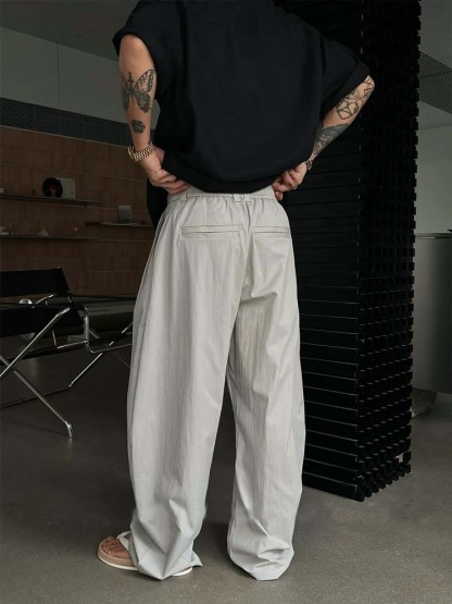Men's Quick-Dry Casual Pants – Symmetrical Pleated Design, Loose Breathable Wide-Leg Trousers, Relaxed Streetwear Style