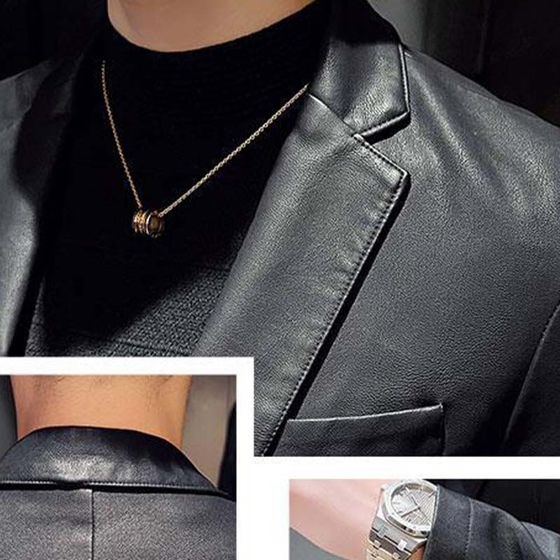 Spring New Men's PU Leather One-Button Blazer Stylish Slim Business Casual Jacket