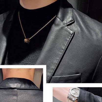 Spring New Men's PU Leather One-Button Blazer Stylish Slim Business Casual Jacket