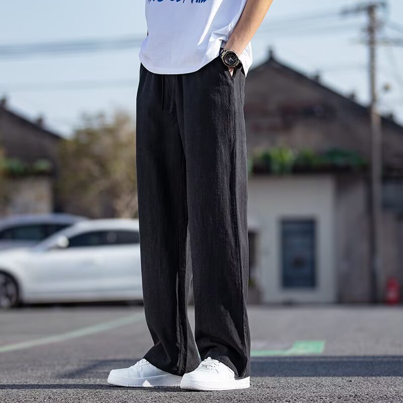 Men's Summer Linen Cotton Pants Lightweight & Flowing Wide-Leg Casual Trousers, Perfect for Hot Weather, Versatile & Comfortable
