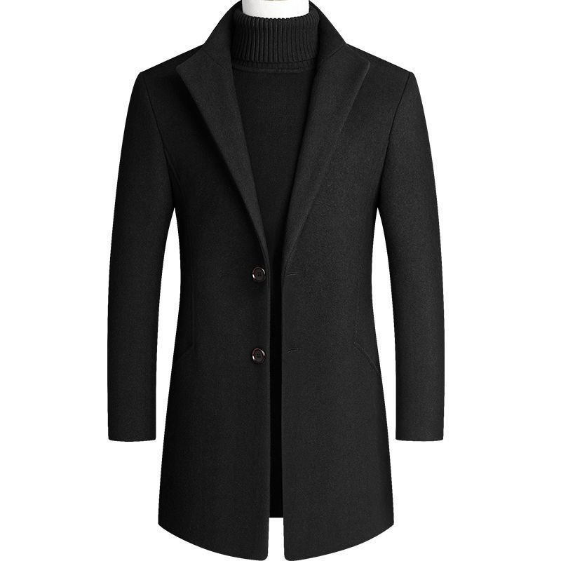 Men's Fall/Winter Woolen Coat with Cotton Padding | Mid-Length Warm Trench Coat, Stylish and Practical for Cold Weather