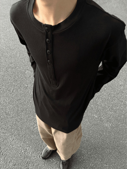 Men’s Casual American-Style Long Sleeve Polo T-Shirt Fall Winter New Relaxed Fit Versatile Base Layer Top