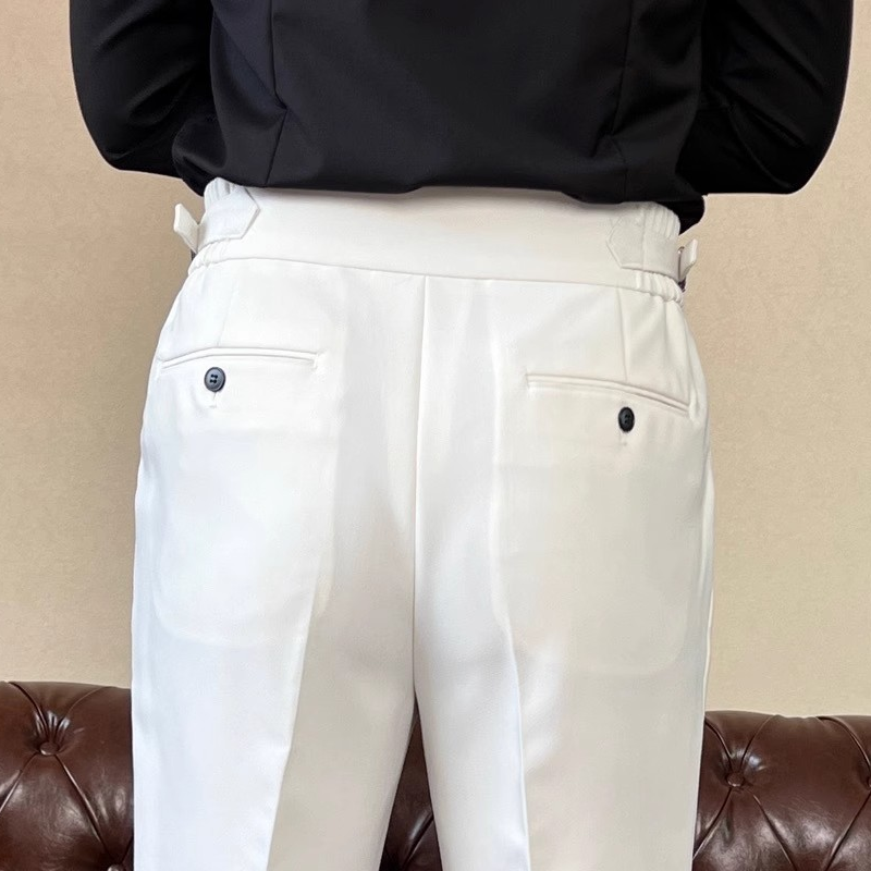 Men’s Italian Naples Style High-Waist Trousers Elegant Cropped Wide-Leg Dress Pants with Relaxed Fit