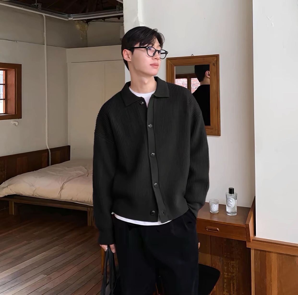 Autumn Winter Thickened Sweater Cardigan for Men, Solid Color Loose Knit Jacket, Casual Unisex Lazy Style