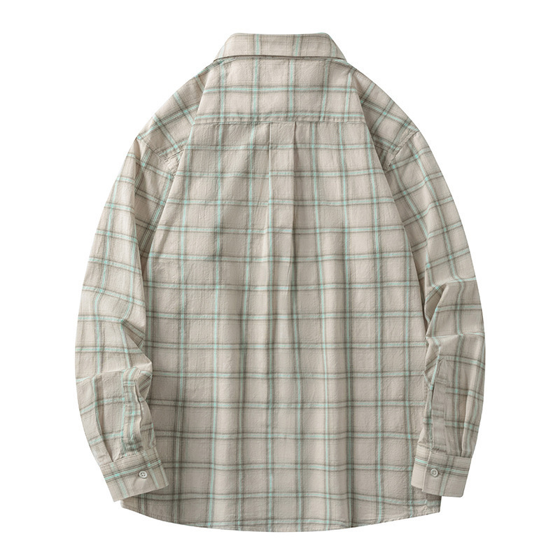 Men’s Japanese Vintage Plaid Shirt – Spring Fall Long-Sleeve Casual Overshirt, Breathable and Versatile Streetwear Style