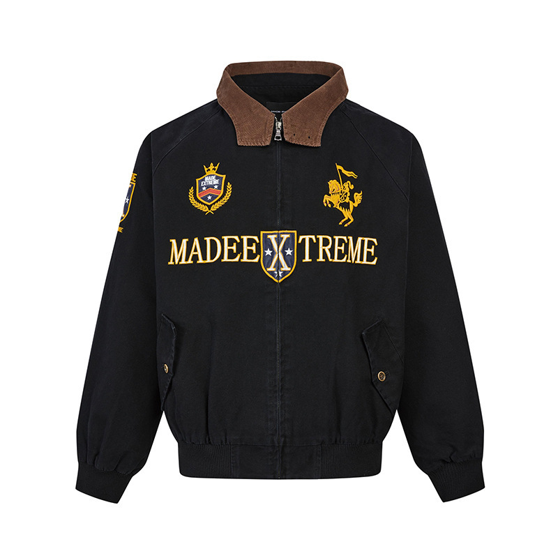 Vintage American Street Harrington Jacket – Embroidered Unisex Casual Spring Fall Outerwear