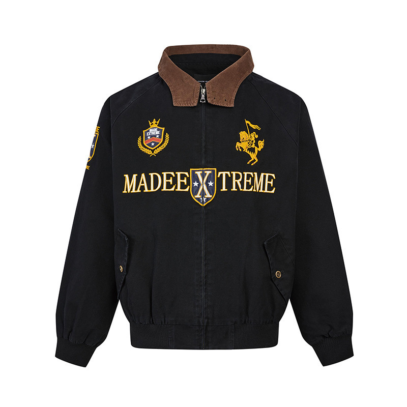 Vintage American Street Harrington Jacket – Embroidered Unisex Casual Spring Fall Outerwear