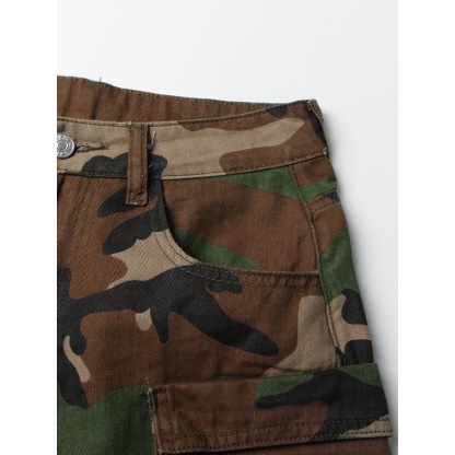 Men's Street Camo Cargo Jeans – Multi-Pocket Loose Fit Denim Pants, Trendy Utility Style for Daily and Urban Wear