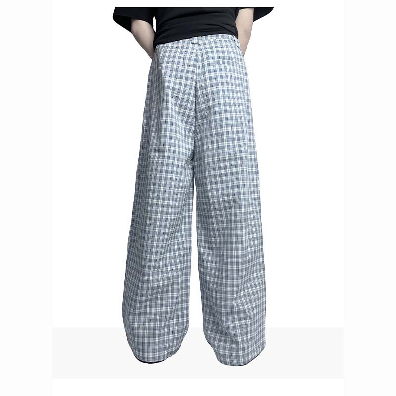 Unisex Pleated Checkered Wide-Leg Pants – Minimalist Retro Loose Trousers, Gender-Neutral Design for Stylish Everyday Wear