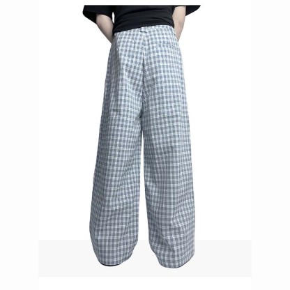 Unisex Pleated Checkered Wide-Leg Pants – Minimalist Retro Loose Trousers, Gender-Neutral Design for Stylish Everyday Wear