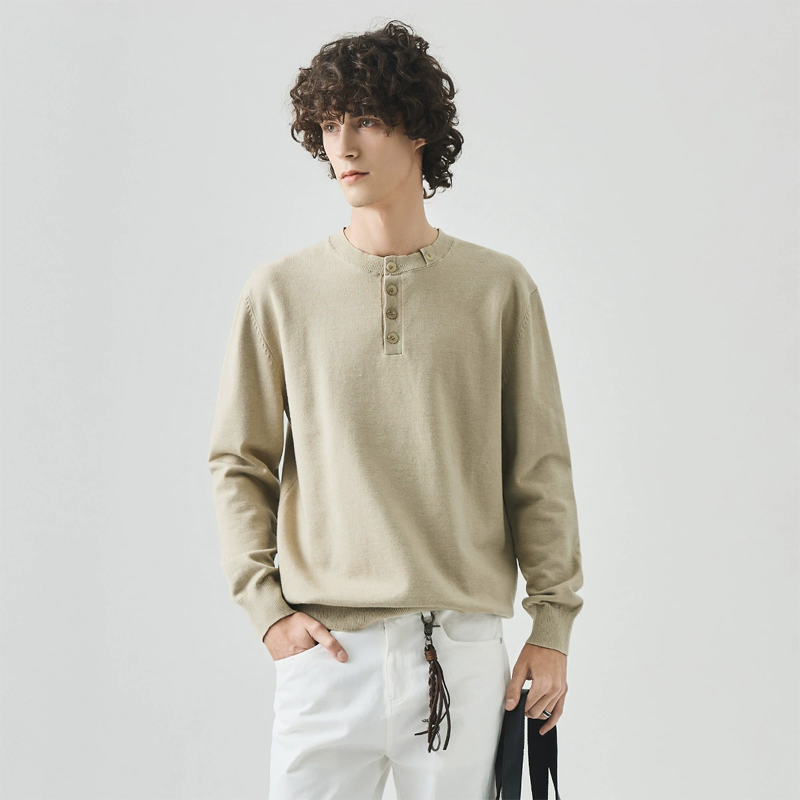 Men's Old Money Style Henley Knit Shirt, Casual Fall Pullover, Machine Washable Pullover