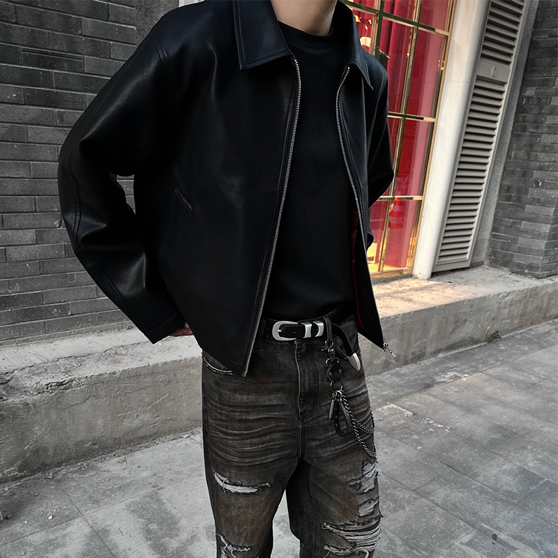 Men's New Textured Leather Jacket, Short Padded Coat with Minimalist Design, Old Money Style Winter Jacket, Cleanfit Style Outfit