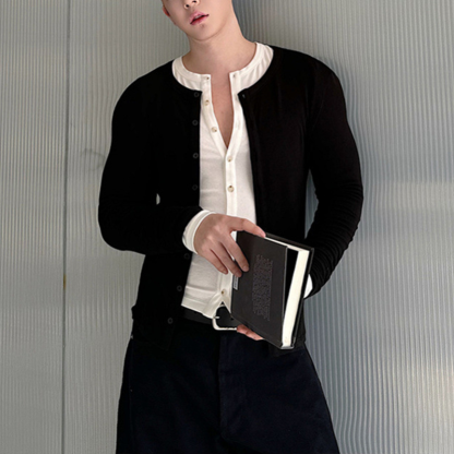 Men's Slim Fit Multi-Button Cardigan, Cotton Milk Protein Fiber Sweater, Soft And Smooth, Business Casual And Versatile Layering Item