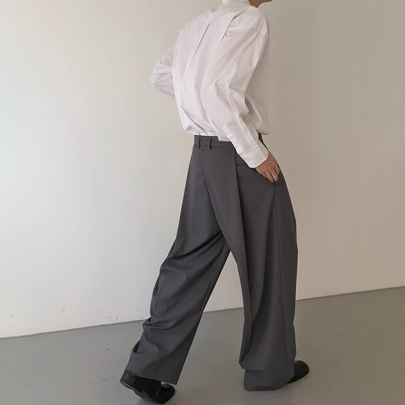 Men's Baggy Wide Leg Trousers, Deconstructed Design with Draping Fit, Business Casual Loose Fit Dress Pants