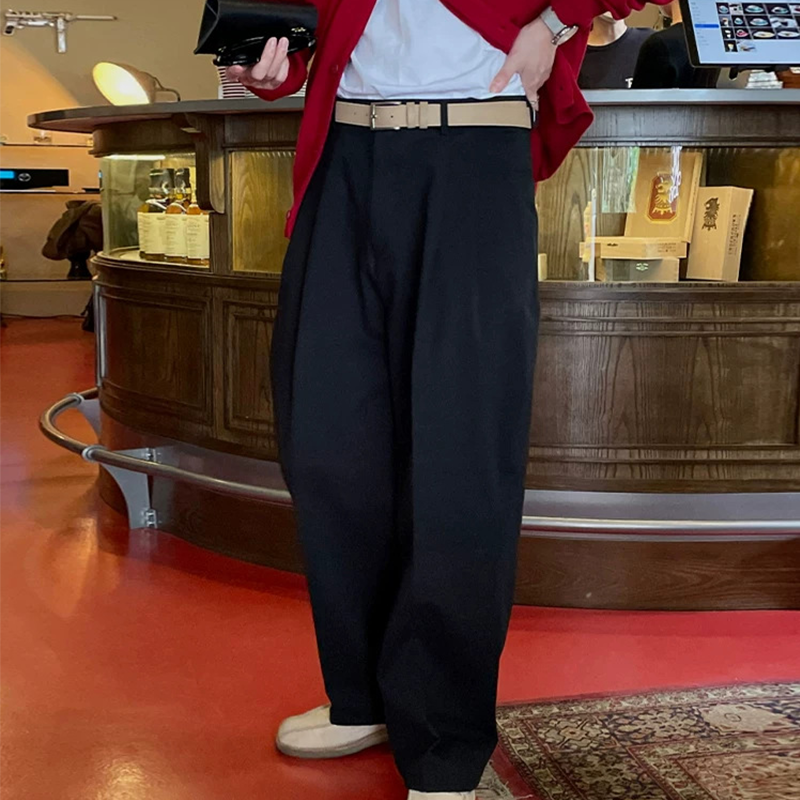 New Men's Wide Leg Trousers, Relaxed Fit Dress Pants with Double Pleat And Hidden Button, Business Casual Office Pants