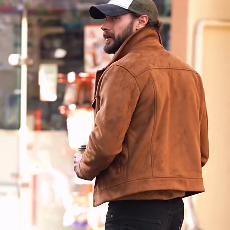 Men's Suede Bomber Jacket, Business Casual Notch Lapel Fall Jacket