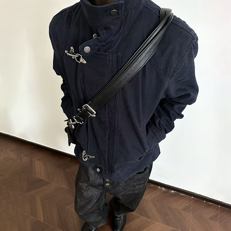 Men's Heavy Cotton Work Jacket, Lobster Clasp Stand Collar Short Coat, Clean Fit Workwear Style Short Coat