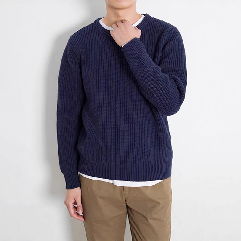 Men's Modal Crewneck Knit Sweater, 900G Heavyweight Relaxed Fit Knit, Thick and Durable, Casual Pullover