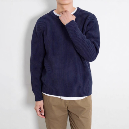Men's Modal Crewneck Knit Sweater, 900G Heavyweight Relaxed Fit Knit, Thick and Durable, Casual Pullover